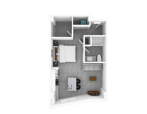 Studio, 641 sq ft, Hickory Floorplan at The Whit in Indianapolis, IN 46204